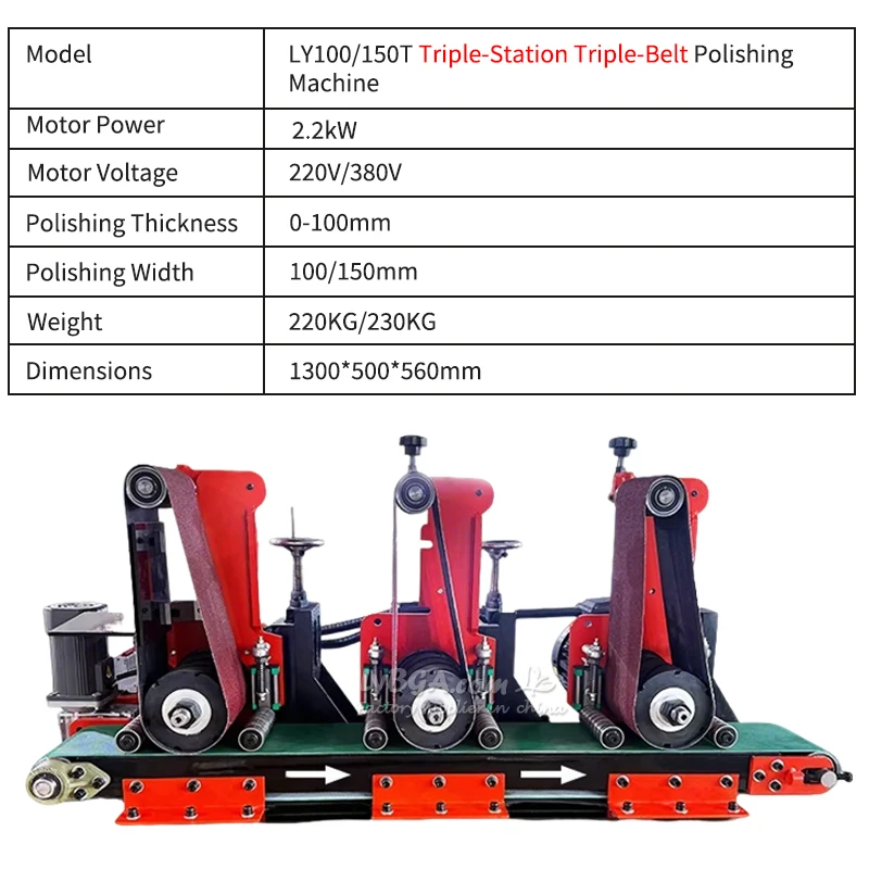Multi-Function Compact Flat Polisher Sanding Belt Machine 100mm 150mm Triple-Belt Polishing Suitable for Rust Removal