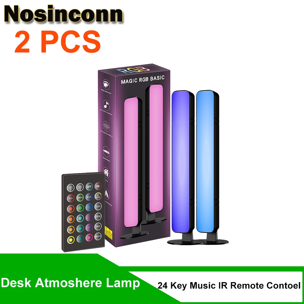 USB LED Bar Decorate Night Lights Remote Control Music Rhythm Ambient Lamp with 4 Dynamic Modes RGB Bar Light for Computer Scene