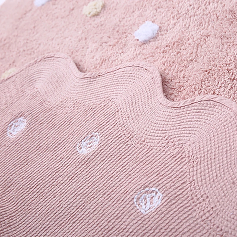 Nordic Cotton Round Rug Dots Wave Shape Floor Mat Soft Pink White Carpet Kids Playmat Bedroom Pad Kawaii Home Room Decor 120cm