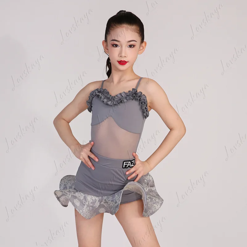 주니어 여아 고급 라틴 댄스 트레이닝복 신상 고급 어린이 연습복 공연용