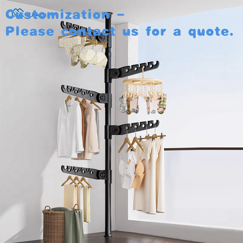 custom.YIJIALE Floor Hanger Clothes Hanging Rack Black Standing Portable Coat Rack