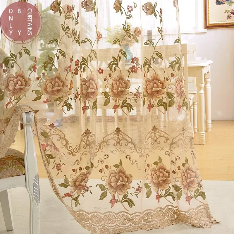 European Pastoral Living Room Water Soluble Embroidered Curtains for Living Room Bedroom Study Semi-blackout Curtains Custom