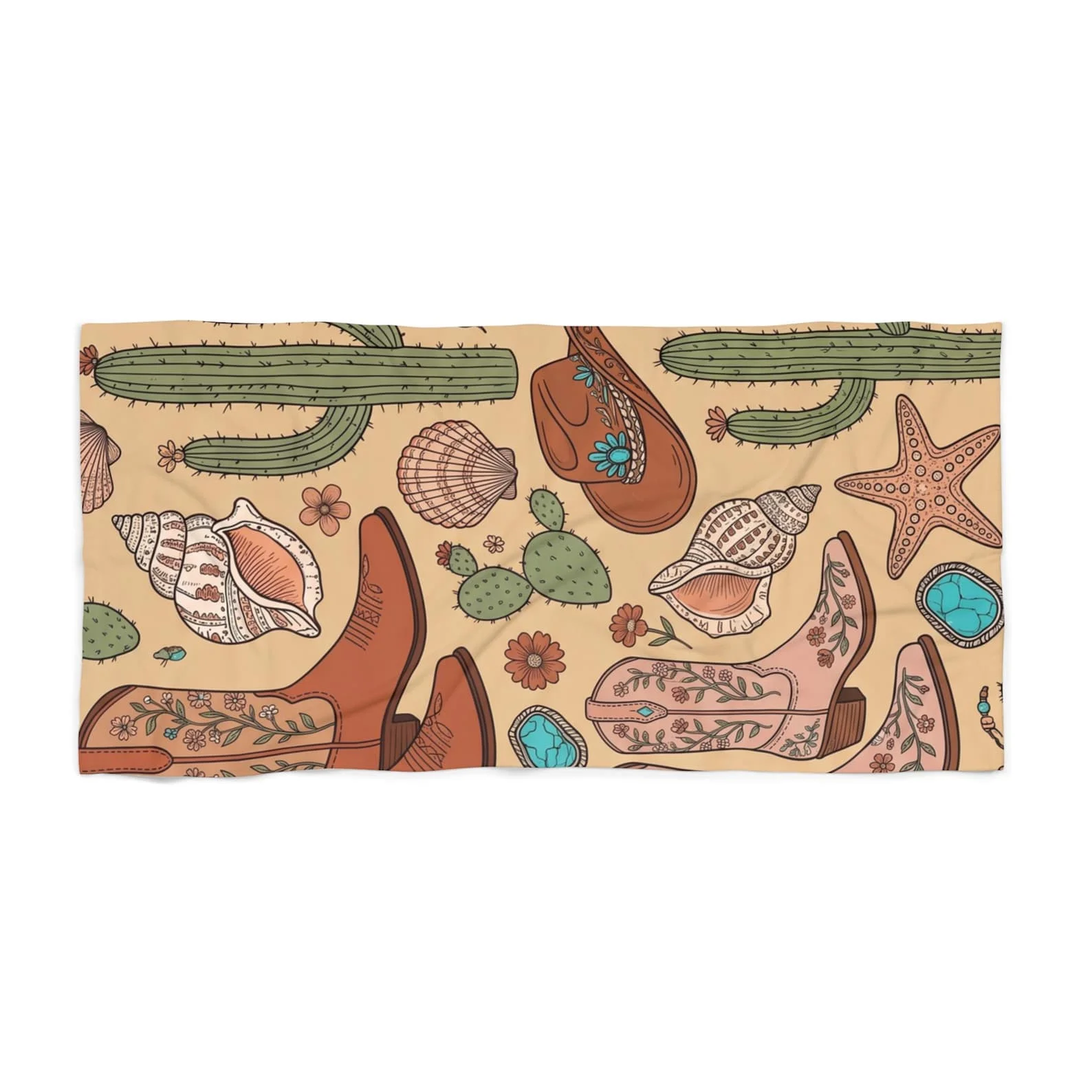 Western Seashells Beach Towel | Cowboy Boot Cactus Shell Pattern Baby Quick Drying Towels Bathroom For Home Spa Swimming Pool