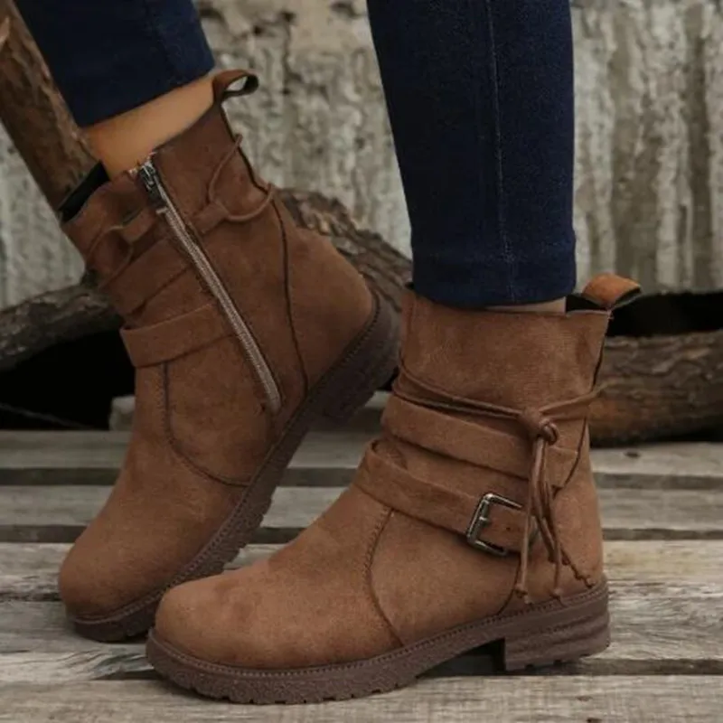 2025 Women Chelsea Boots Ankle Retro Shoes Suede Autumn Winter New Goth Casual Motorcycle Boots Gladiator Walking Zapatos Mujer