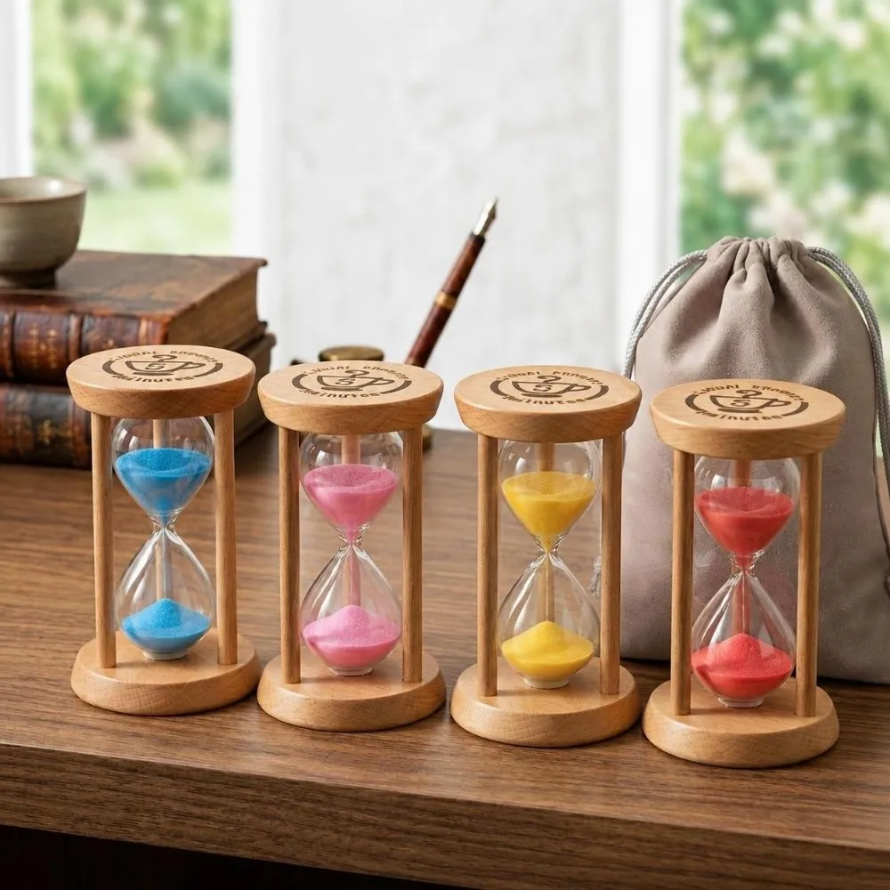 New Portable Wooden Hourglass Timer 5 Minutes 4 Colors Mini Sandglass Timer Stable Base Sand Clock Timer Kitchen Timer