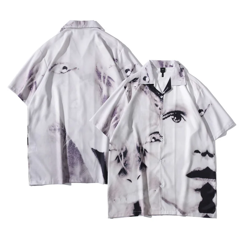 Vintage Hawaiian Shirt Y2K Streetwear Hip Hop Eye Graphic Print Punk Short Sleeve Beach Shirts 2023 Summer Button Loose Blouse