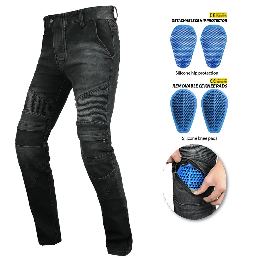 

Retro Men's Road Driving Motorcycle Protective Jeans Protect Gear Motorbike Pants Removable Outdoor Trousers Invisible Zipper