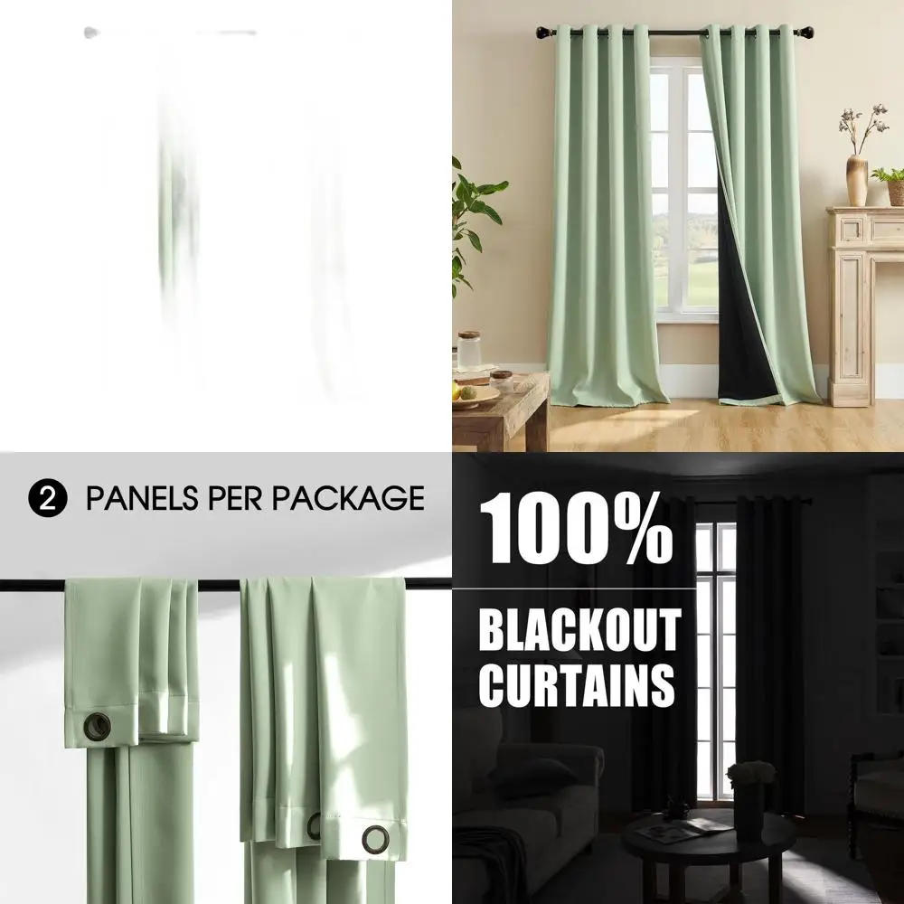 

Термоизолирующие светонепроницаемые шторы, комплект из 2 панелей, цвет шалфейно-зеленый, 52x96 дюймов