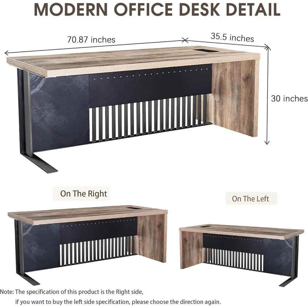 70.87 Inch Modern Executive Office Desk, Computer Writing Desk for Home Office, Business Furniture Desk Workstation Stainless