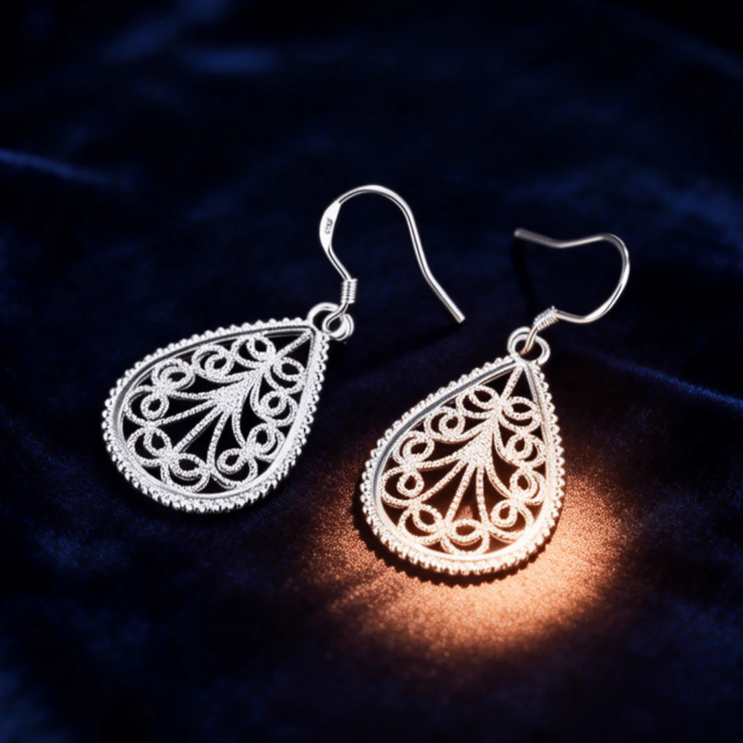 

Beautiful 925 Sterling Silver Romantic carved drop shape Earrings for Women fine Fashion Party Wedding Engagement Jewelry Gifts