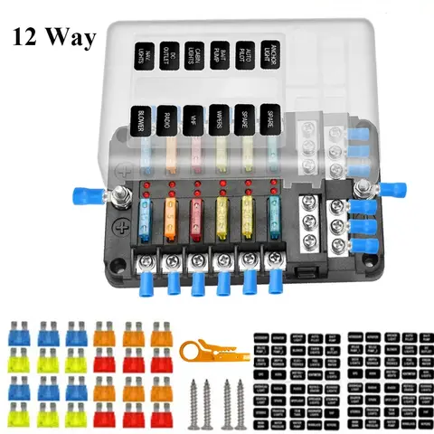 12V 24V 6 웨이 12 웨이 블레이드 퓨즈 박스 홀더 자동차 보트 퓨즈 홀더 블록 전원 패널 보드 요트 RV 트럭 액세서리 세트