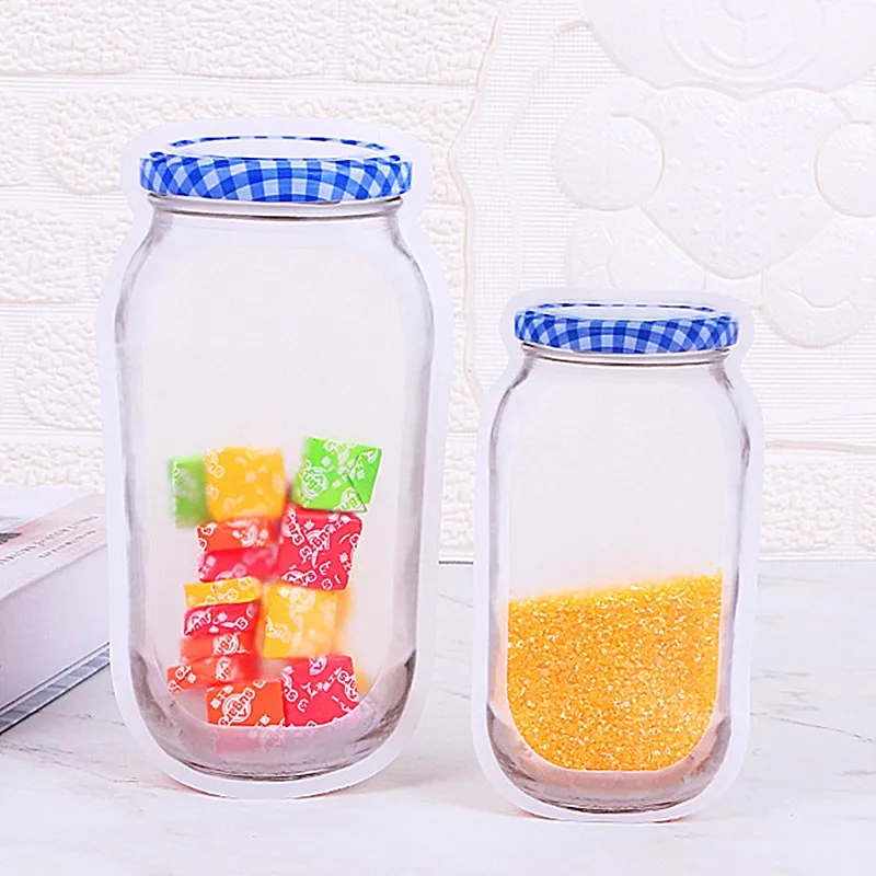 

100PCS Blue Lids Plastic Mason Jar Snack Ziplock Bag Resealable Wedding Sugar Cereals Beans Beaf Nuts Coffee Xmas Gifts Pouches