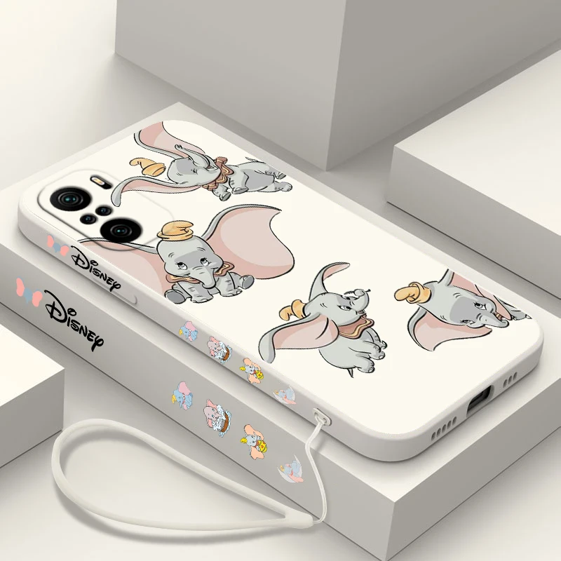 Disney Dumbo Elephant Cute For Xiaomi Redmi Note 13 12 12Pro 11 11S 11T 10S 10 Pro Plus 5G Liquid Left Rope Phone Case