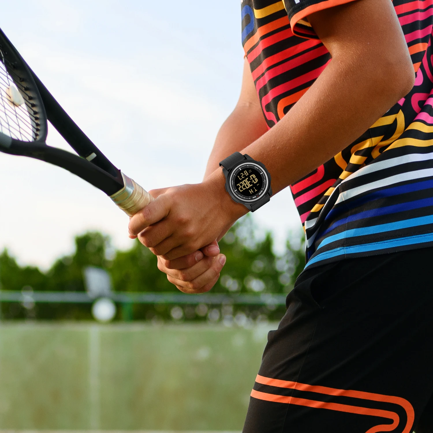 GOLDENHOUR Fashion Outdoor Sport Watch Men Multi-functional Alarm Clock Chrono 5Bar Waterproof Digital Watch Silicone Strap