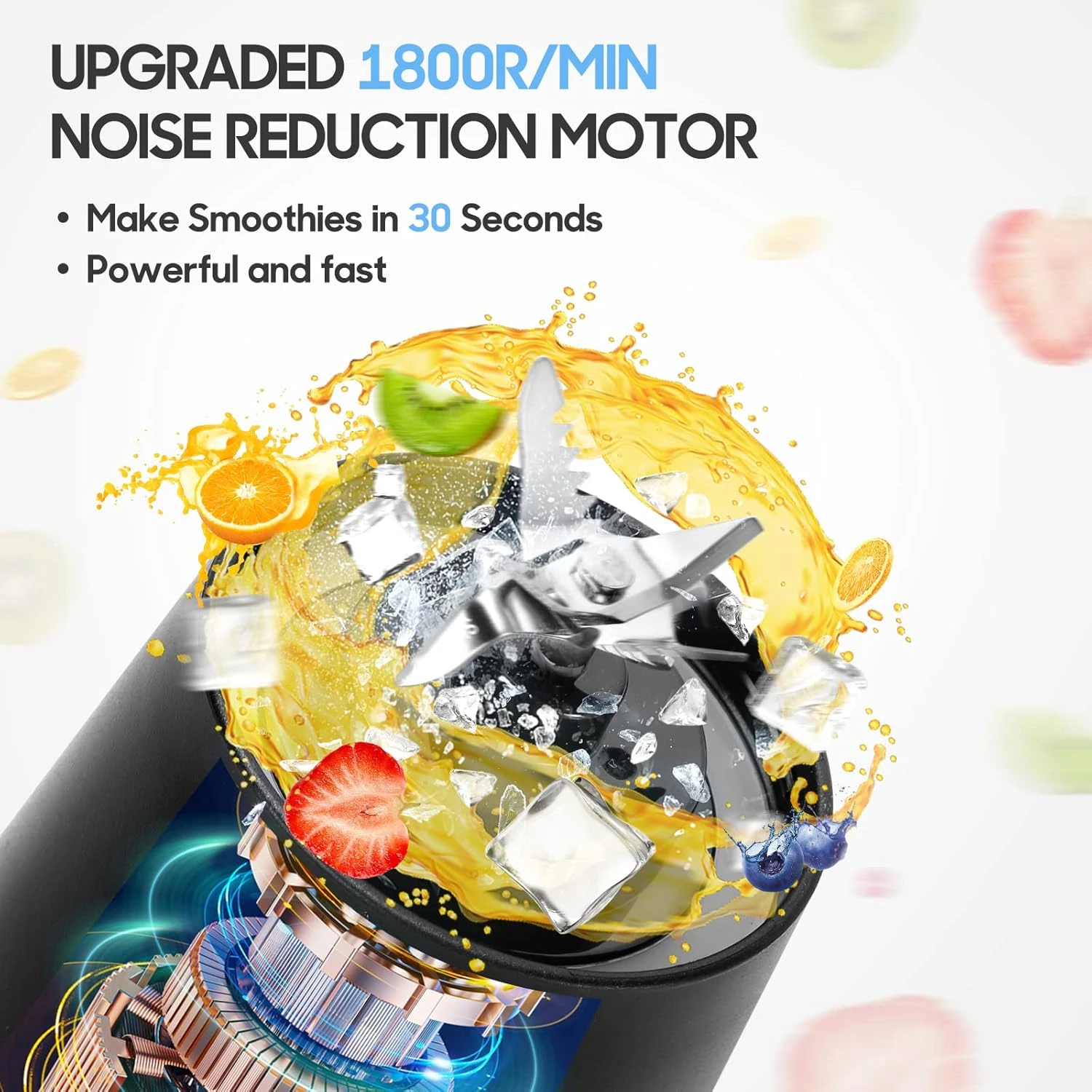 Compact Portable 4000mAh Personal Blender for Shakes and Smoothies - USB Rechargeable Mini with 6 Blades Bot