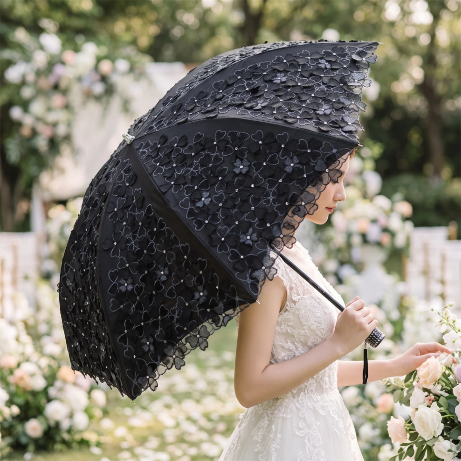 Lace Sunshade Vintage Foldable Sunshade Lace Umbrella Lightweight Folding Umbrella Portable for Brides, Weddings, Photo Shoots