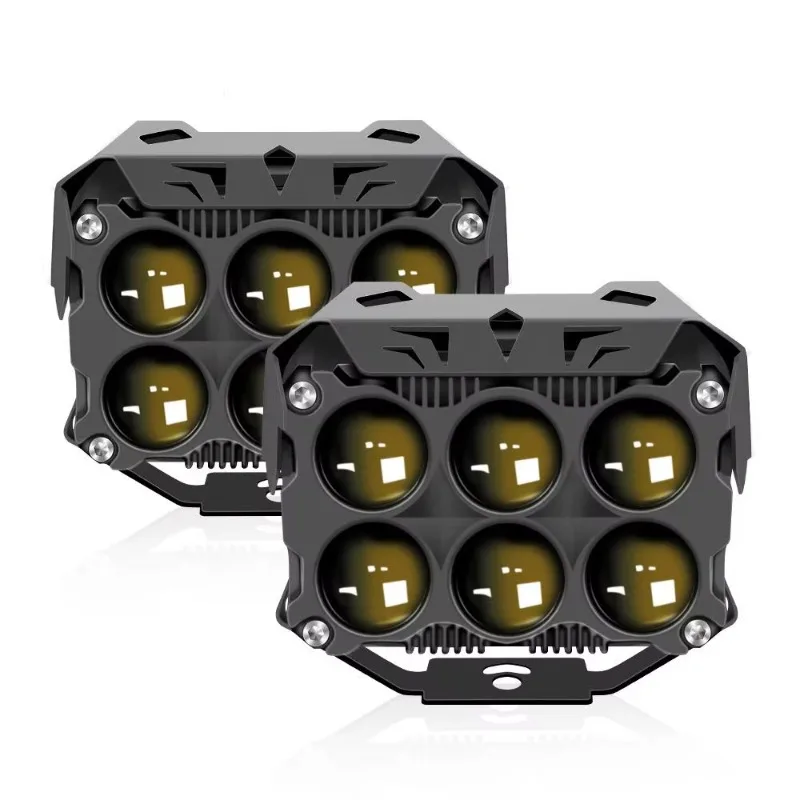 

Super bright 10-80v white yellow two-color motorcycle headlight 6 lens Light Emitting Diode work light
