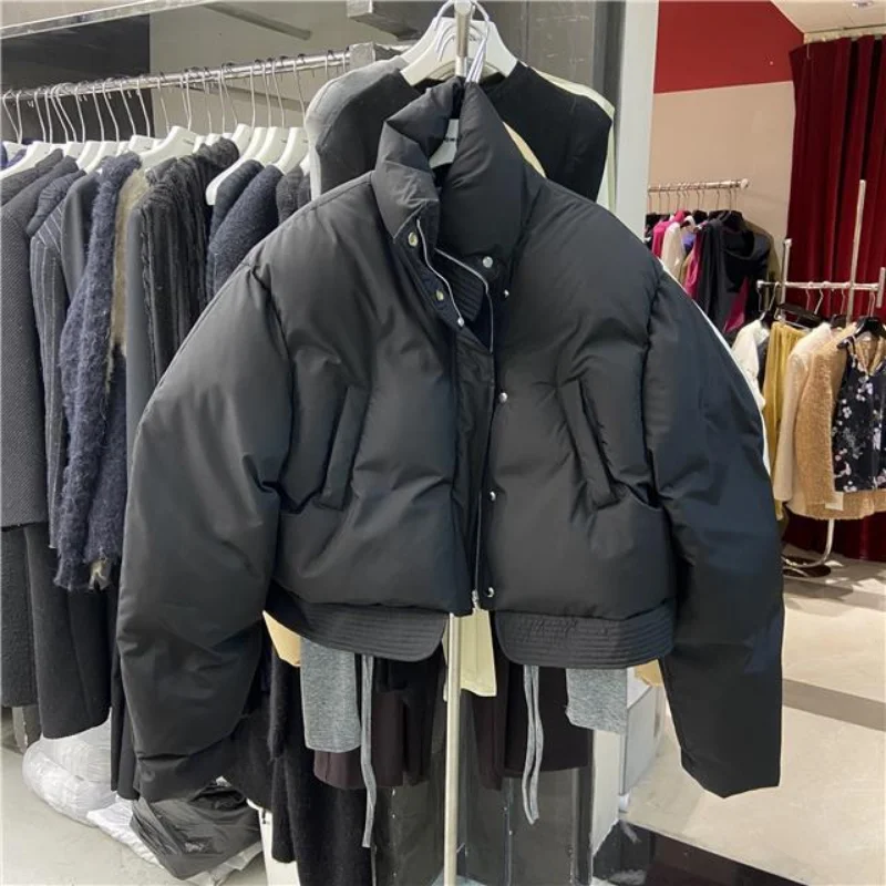 แบบสั้น Parkas เสื้อโค้ทผู้หญิงสไตล์วินเทจทรงหลวม, เสื้อโค้ทตัวหนาแนวสตรีทแฟชั่นสุดชิคใส่ได้ทุกแบบลำลองนิยมสไตล์เกาหลี