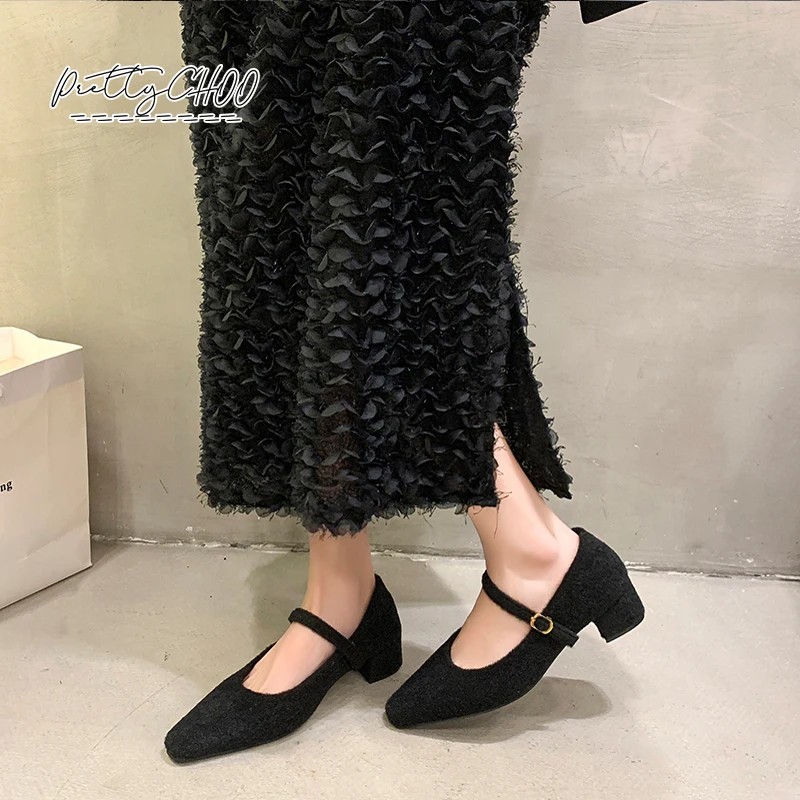 Elegant ขนแกะขนสัตว์ Felt Mary Janes ผู้หญิงสายคล้องคอเสือดาวบัลเล่ต์รองเท้าสุภาพสตรีฤดูหนาว Evening Party Plush Heel Zapatos