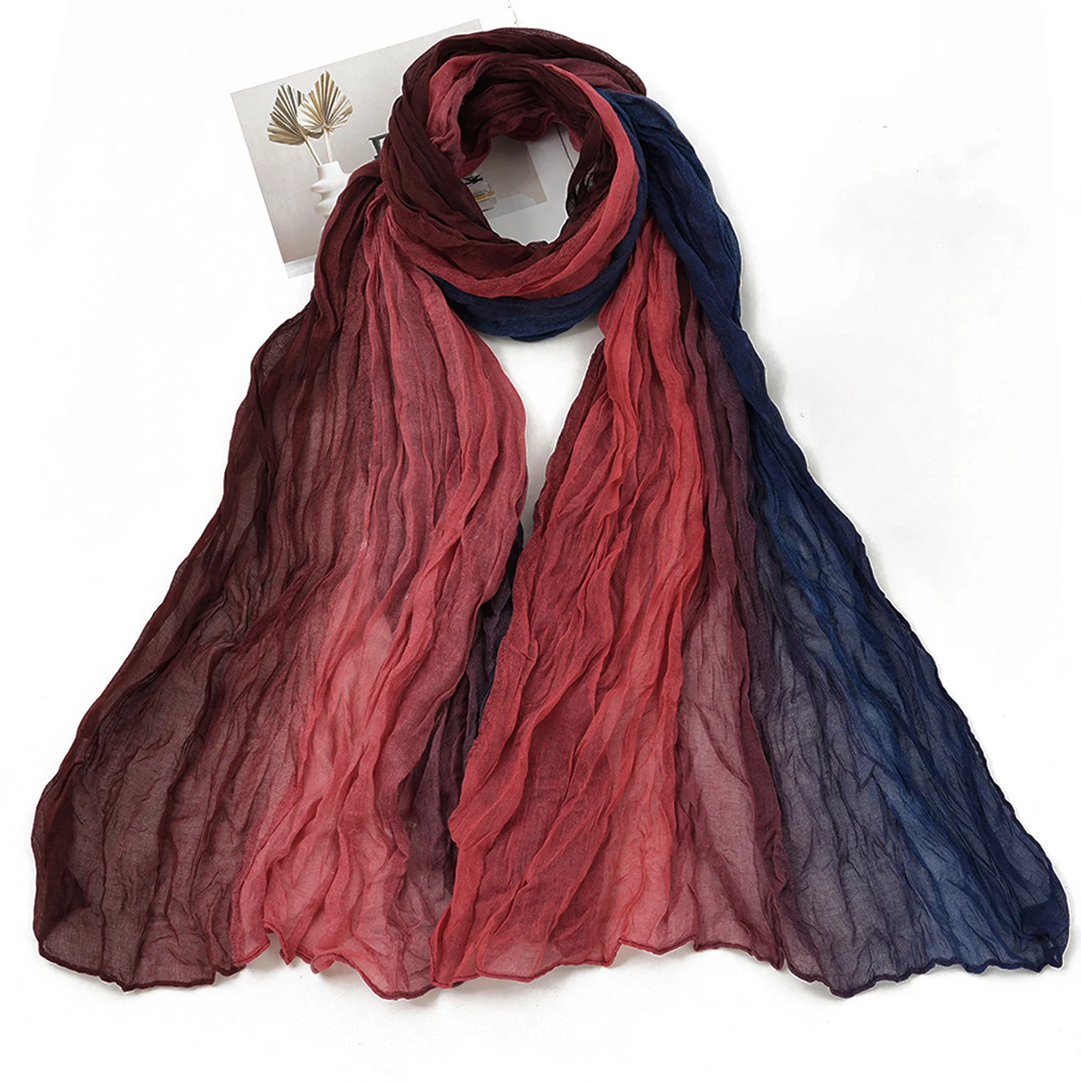 Gradual pleated silk scarf soft temperament long cotton linen feel scarf shawl woman