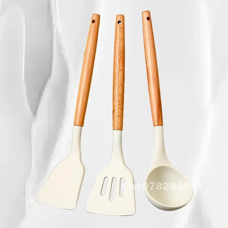 Premium Milky White Silicone Spatula Set with Ergonomic Wooden Handle - Must-Have Cooking Utensils for Every Kitchen