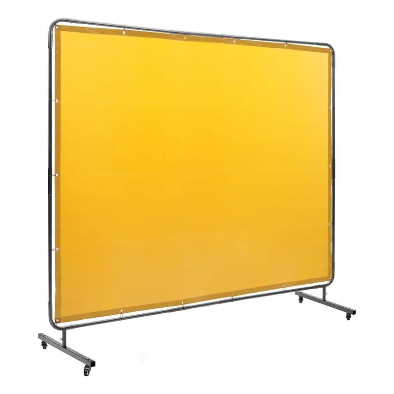 

Free Shipping-Flame-Resistant Vinyl Shield 6' x 8' For Workshop Industrial Site, Professional Protection Moveable Base Heavy-Duty Frame 4 Swivel Wheels 2 Locking Casters Yellow High-Visibility Utility Screen Metalworking Barrier Frame Assembly Included In