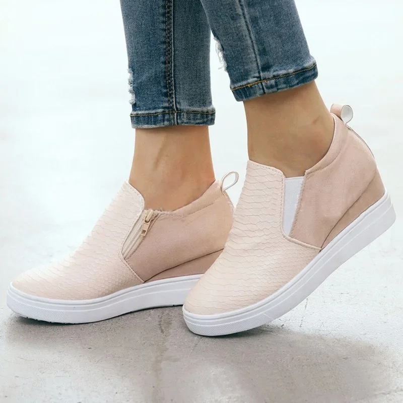 Women Wedge Loafers PU Leather Shoes Trend Height Increased Shoes Female New Fashion Comfort Slip-on Platform Vulcanized Shoe