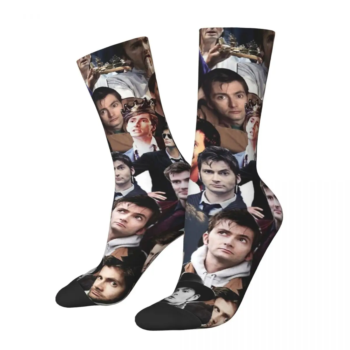 Colorful David Tennants Collage Soccer Socks Polyester Middle Tube Socks for Unisex Sweat Absorbing