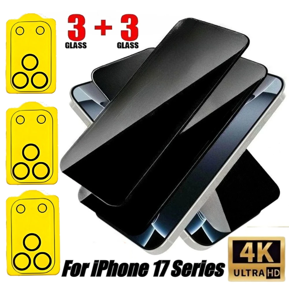 

3Pcs Anti Spy Full Screen Protector for iPhone 17 16 15 14 Pro Max 14 15 16 Plus 13 12 11 Pro 17 Air With 3Pcs Camera Lens Glass