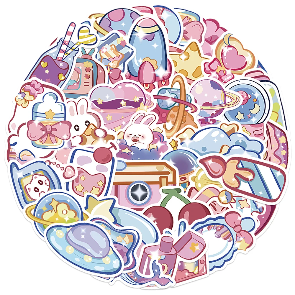 10/30/50pcs Kawaii Glitter Galactic Phenom Stickers Leuke Cartoon Esthetische Decals Waterfles Telefoon Bagage Sticker decoratie