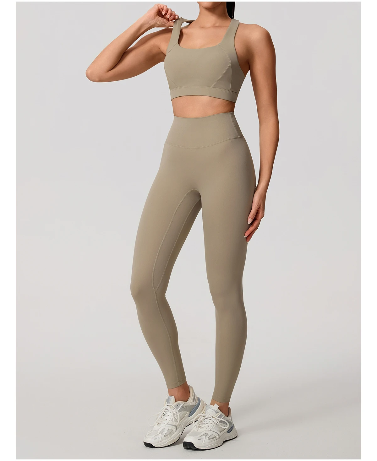 Hearuisavy Damen Yoga-Set mit Rückenfreiem Sport-BH und Hochtaillierter Leggings, 2-teiliges Workout-Outfit für Fitness, Laufen und Training – Detail 16