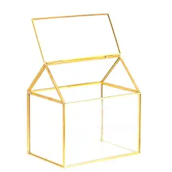 Geometric Glass Decor Terrarium Centerpiece Tabletop Planter Handmade Copper House Shape Flower Pot for Plants Succulents