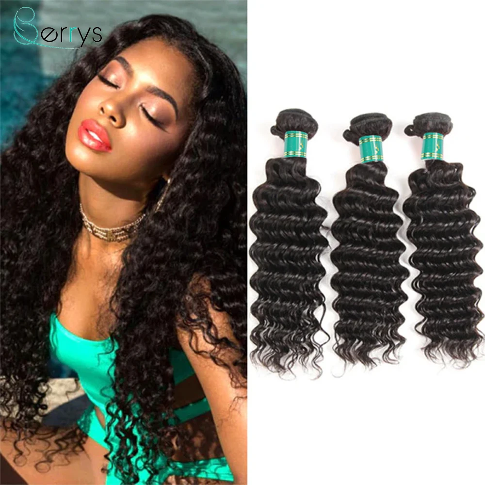 

BerrysHair Brazilian Hair Weave Bundle 10-36Inch Deep Wave Human Hair Bundles 1/3/4 Pcs/Lot Sew In Hair Extensions Natural Color