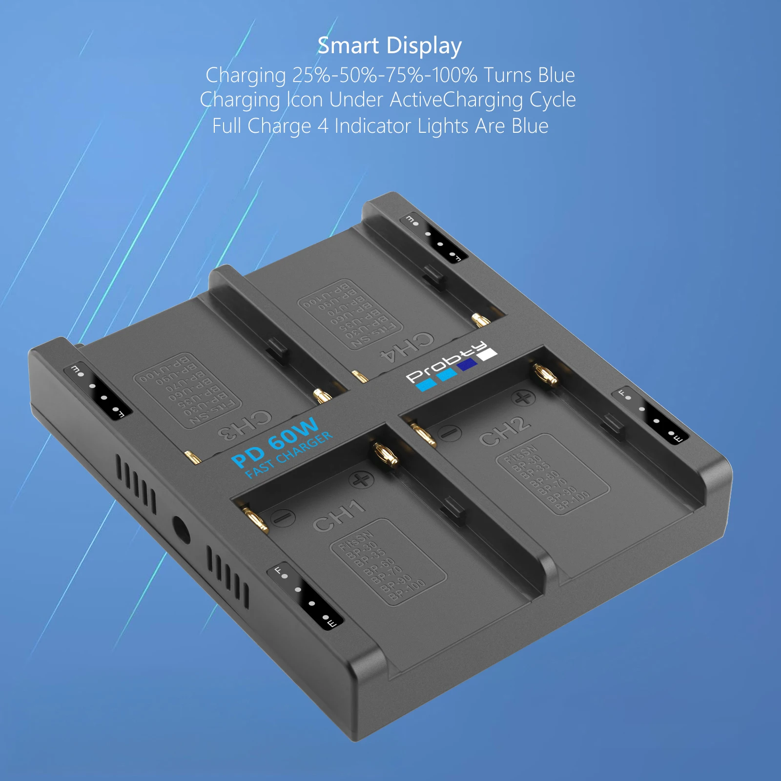 Probty PD60W Cargador rápido para baterías Sony BP-U Series para cargador de batería Sony BP-U30/BP-U35/U60/U90