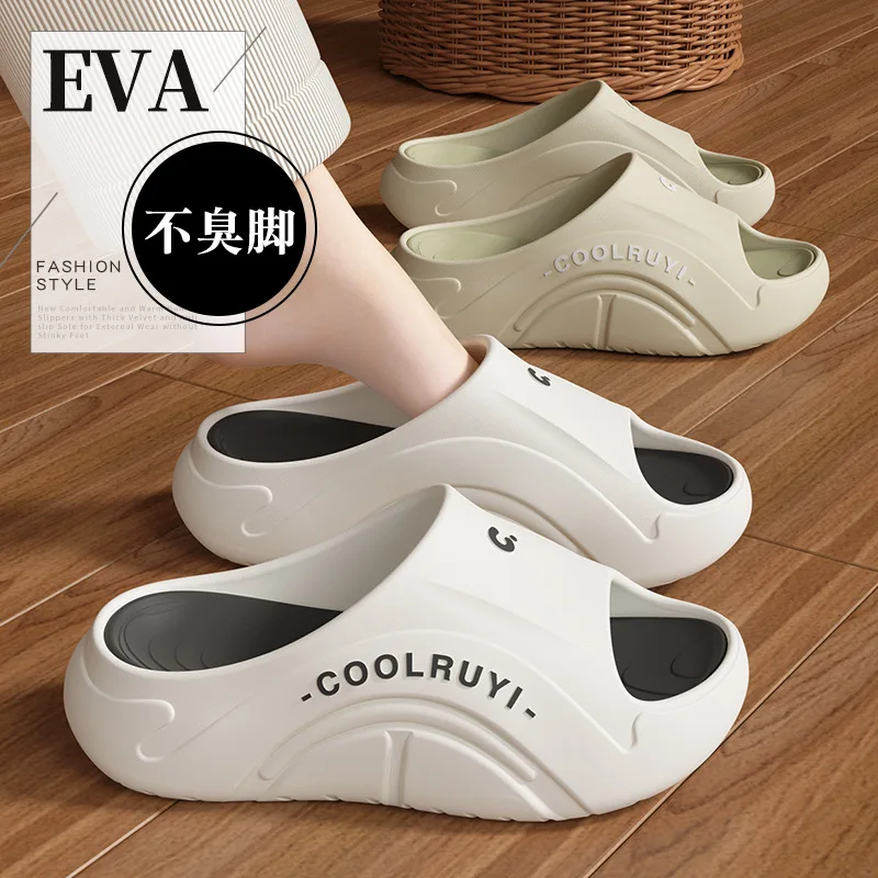 New trendy thick-soled men's outer wear sandals letter printing design versatile men's and women's summer EVA cool slippers