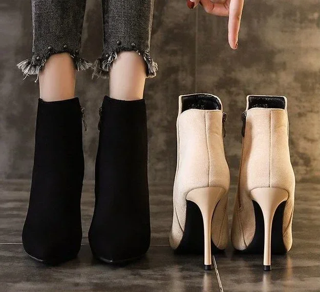 Booties Pointed Toe Short Shoes for Women Stripper Pole Footwear Very High Heels Female Ankle Boots Heeled Sexy Spring