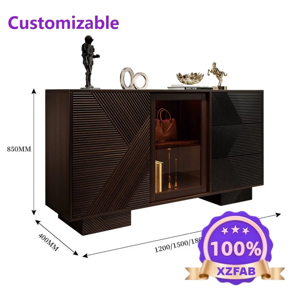 Factory Direct 2026 1.5m Walnut Color Sideboard Italian Minimalist & New Chinese Style Solid Wood Sliding Door Wine Cabinet