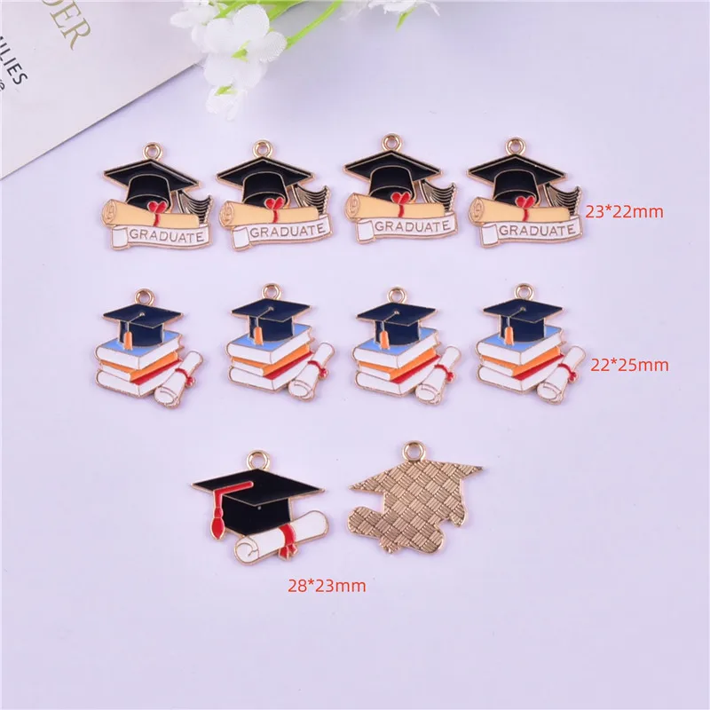 Mix 10pcs/pack Graduation Cap Metal Charms Pendant Jewelry Making Craft DIY