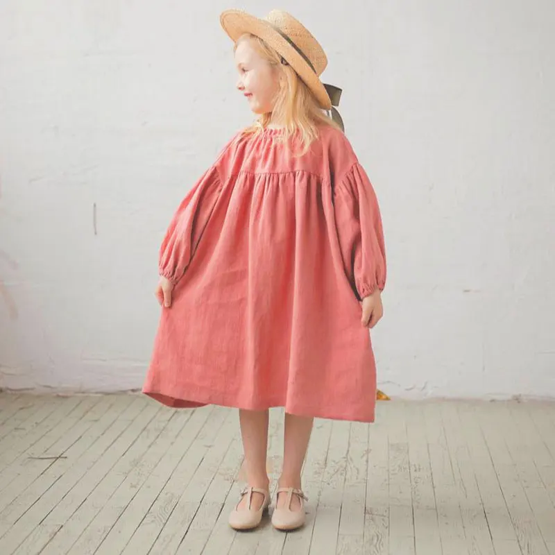 Baby girl dress toddler cotton linen girl dress child clothing long sleeve pullover dress