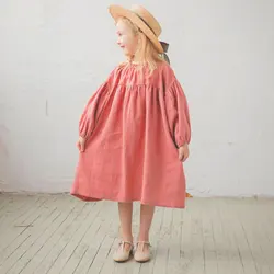 Baby girl dress toddler cotton linen girl dress child clothing long sleeve pullover dress