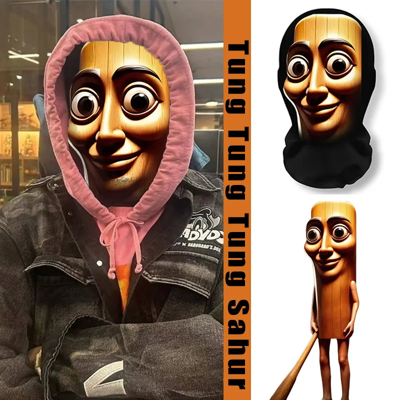 Tung Tung Tung Sahur Riding Mask Funny Breathable Mesh Fabric Mask 3D Mask Cosplay Italian Brainrot Anime Action
