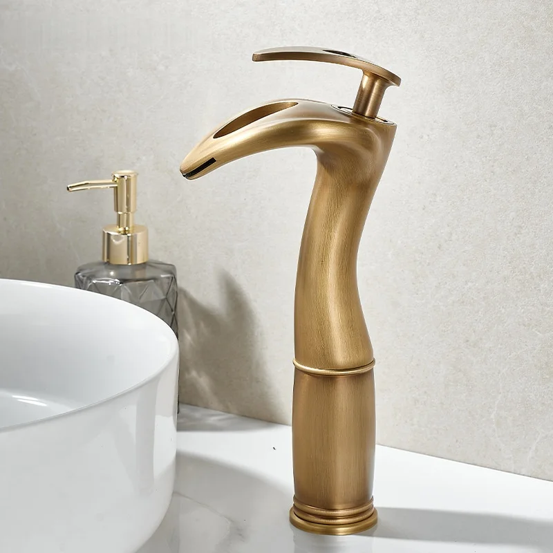 

Antique Bathroom Faucet Brass Black Bathroom Basin Faucet Cold Hot Gray Waterfall Faucet Mixer Sink Tap Deck Mounted Black Tap