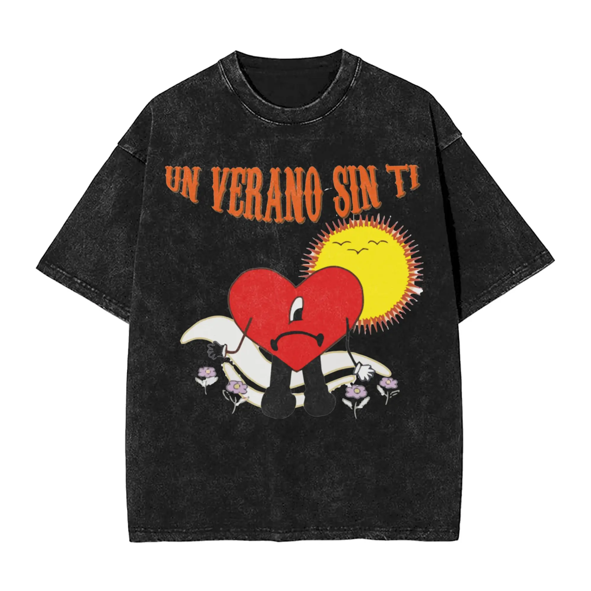 

Washed T Shirts Un Verano Sin Ti Classic Hip Hop Vintage T-Shirts Oversize Bad Bunny Streetwear Summer Tops Tee Shirt Men Women