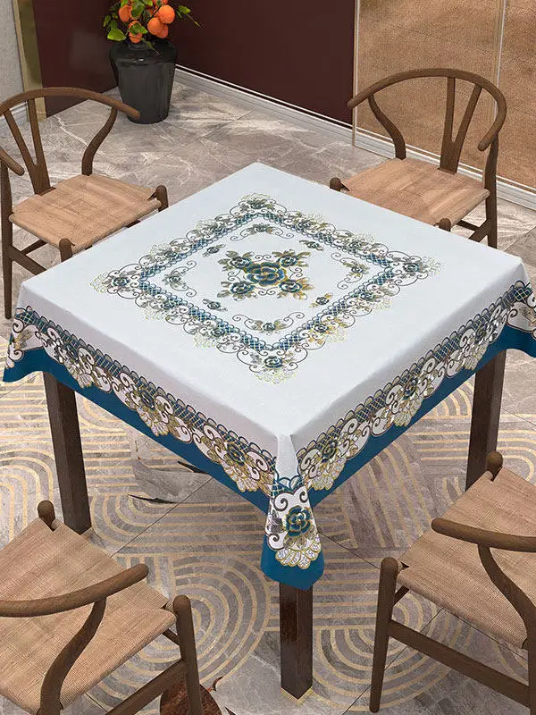 

New Square PVC Tablecloth Waterproof Oil-resistant No-wash Luxury Chinese Style Home Use Dining Table Or Tea Table Cover