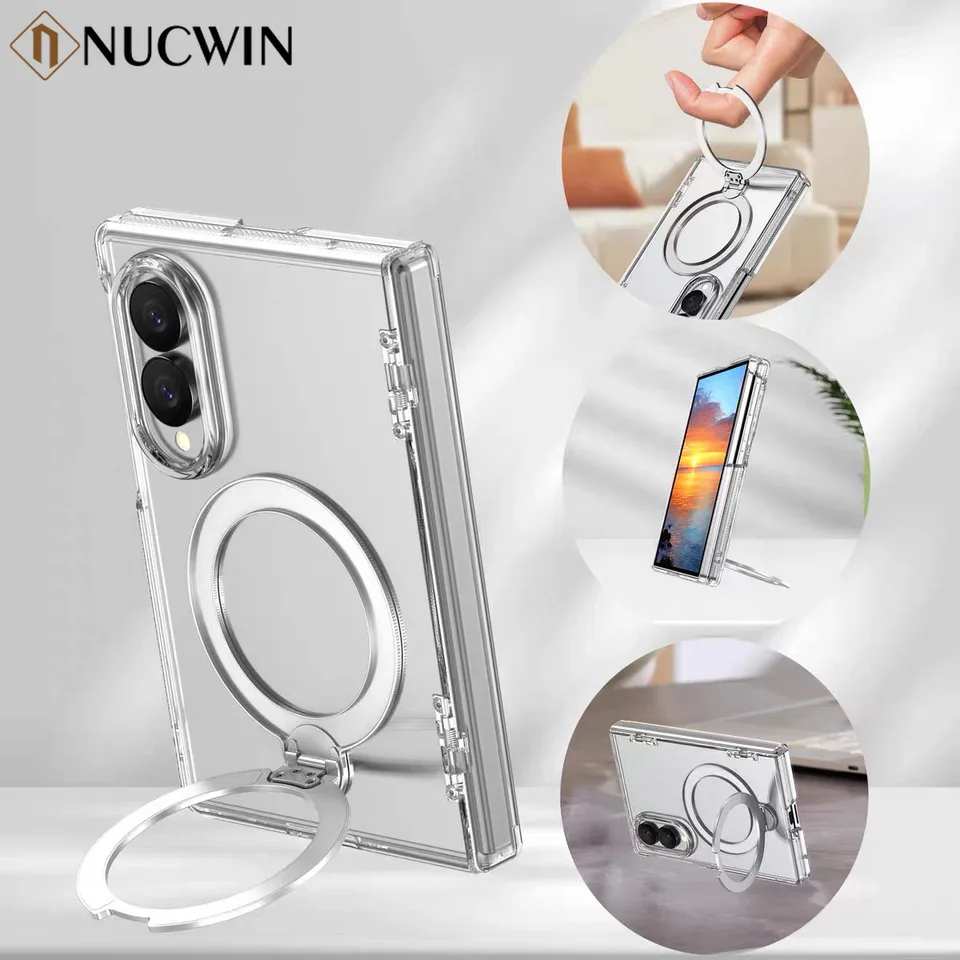 Funda transparente magnética con soporte giratorio de 360° para Samsung Galaxy Z Fold 8 Ultra Z Fold 8, incluye protector de pantalla 6