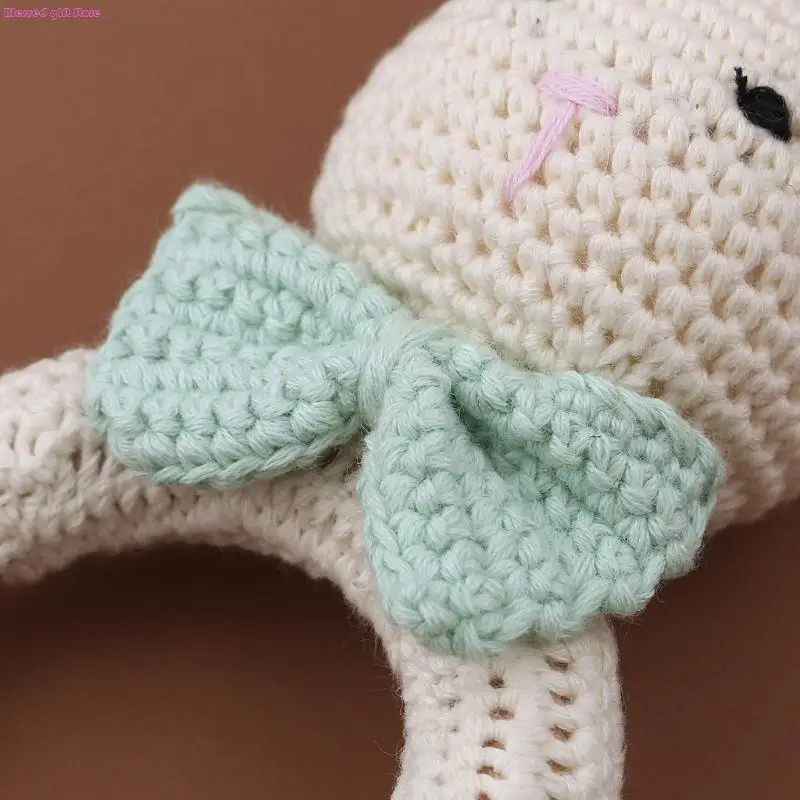D0JC Handmade BPA Chewing Teething Gifts Baby Wooden Ring Knitted Teether