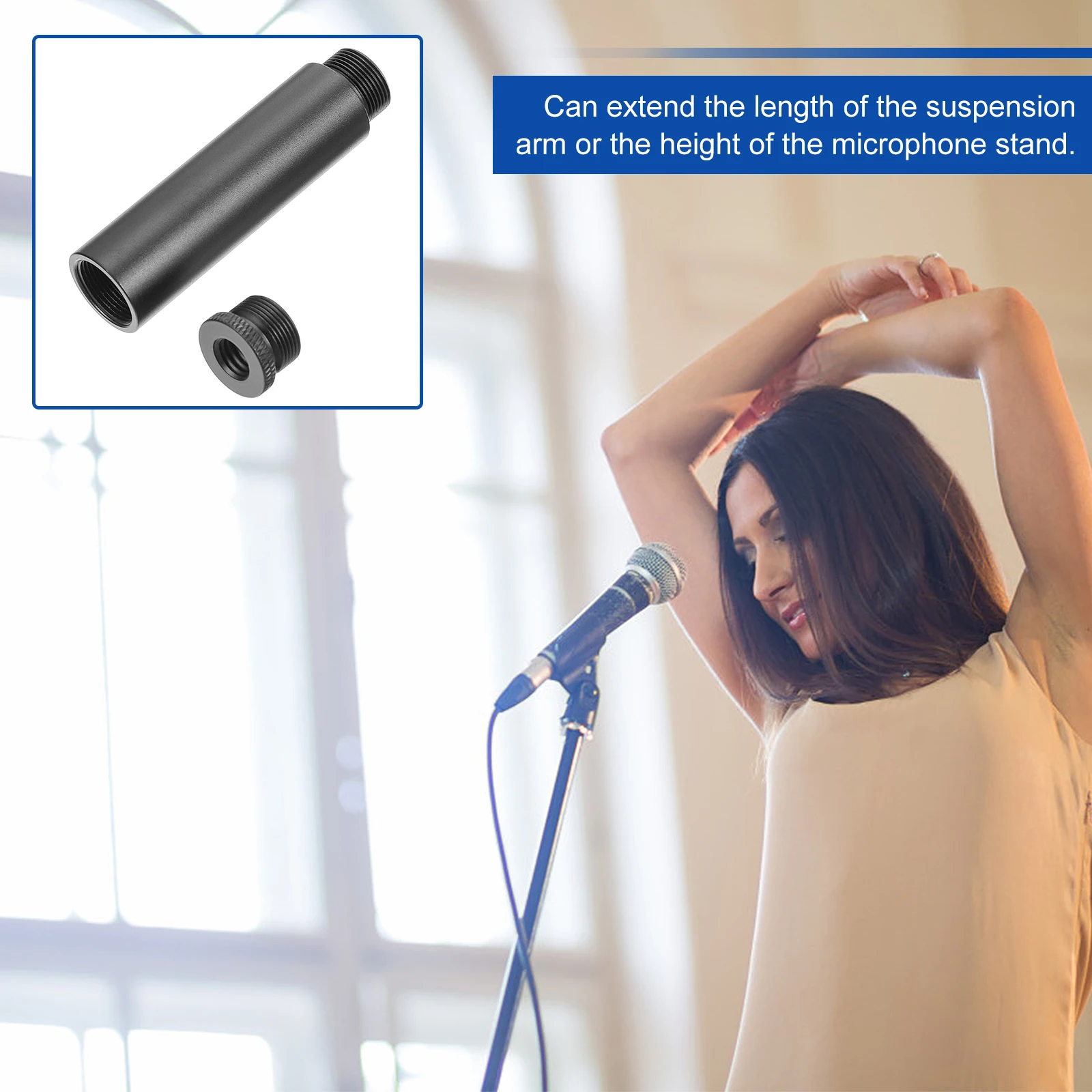 

1Set Mic Stand Extension Tube Practical Quality Material Easy Installation Black Microphone Extension
