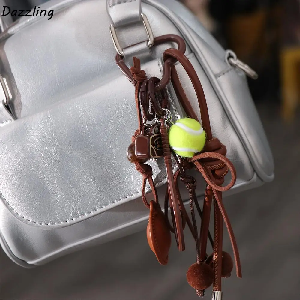 Miu Style marron arc coeur sac pendentif sac à dos décor en cuir Tennis porte-clés mignon à la main coréen charme corde porte-clés