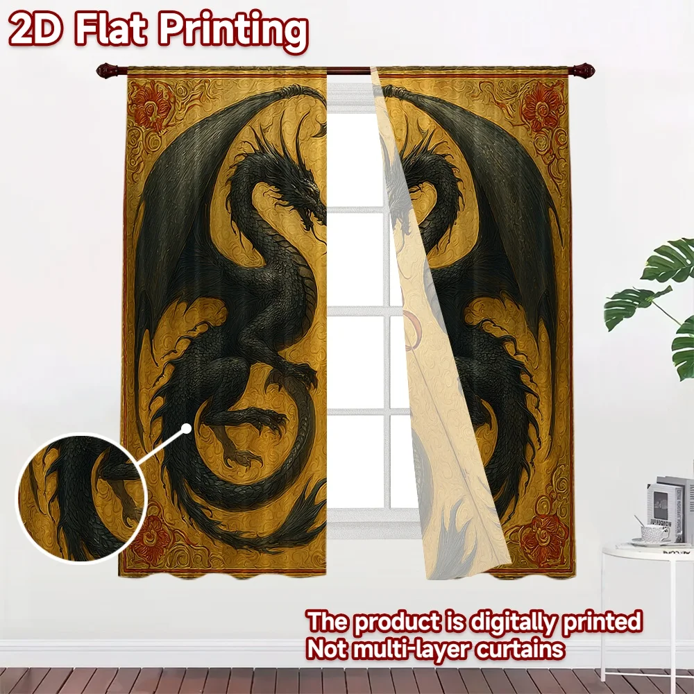 2D FLAT PRINTING 2pcs Curtains (easter decor) Mythical Dragon Eight Popular Window Curtain Versatile Fabric Curtains Gifts