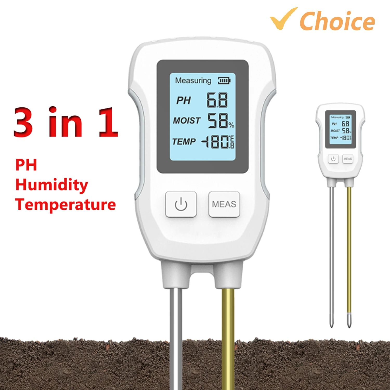 KKMOON 3in1 Soil PH Tester LCD Screen Soil Thermometer PH Temperature Humidity Meter Flower Plant Potted Planting Soil Tester